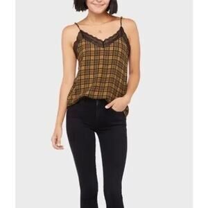 NWT Evereve Allison Joy Ryan Brown Black Plaid Lace Cami Top M